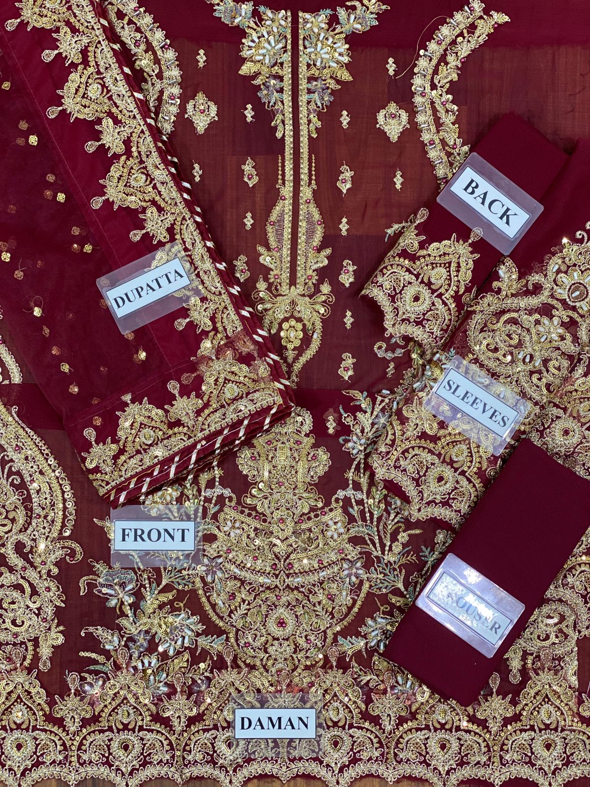 Charizma Maroon Chiffon Hand Work Formal Collection 3pc Unstitched