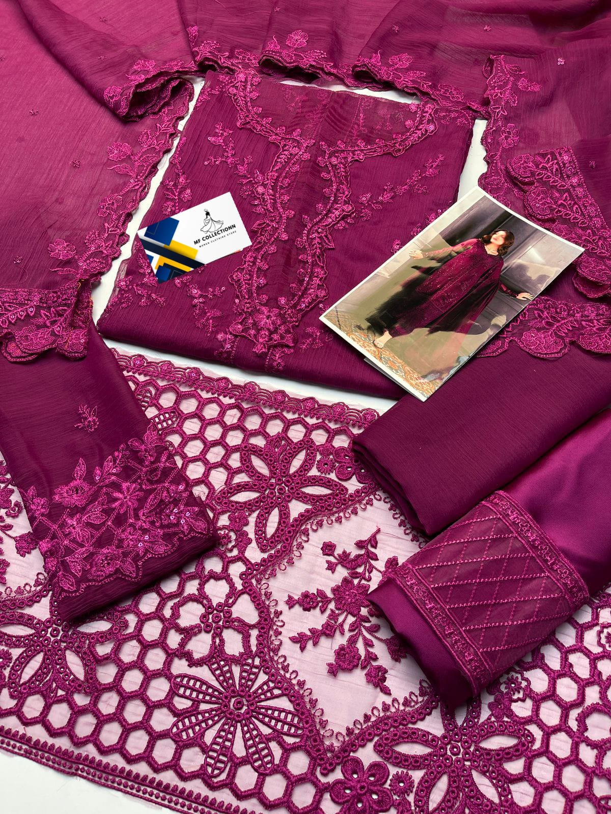 Azure Magenta Chiffon Embroidery 3piece Unstitched