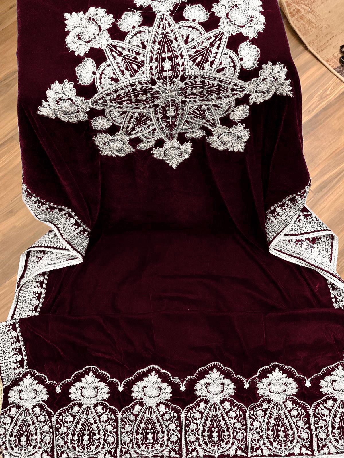 Zainab Chottani Maysori Maroon Shawl Velvet Formal Collection 3pc 9000 Micro