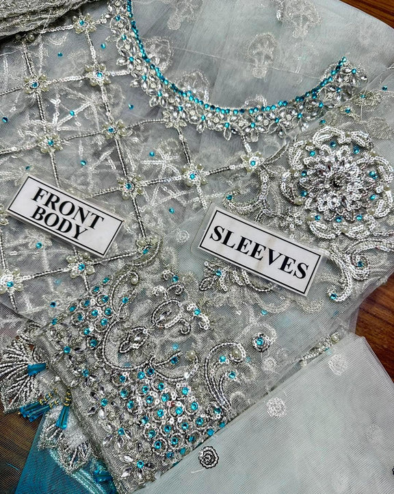 Maria B Sky Blue Wedding Collection Soft Net Maxi Bridal