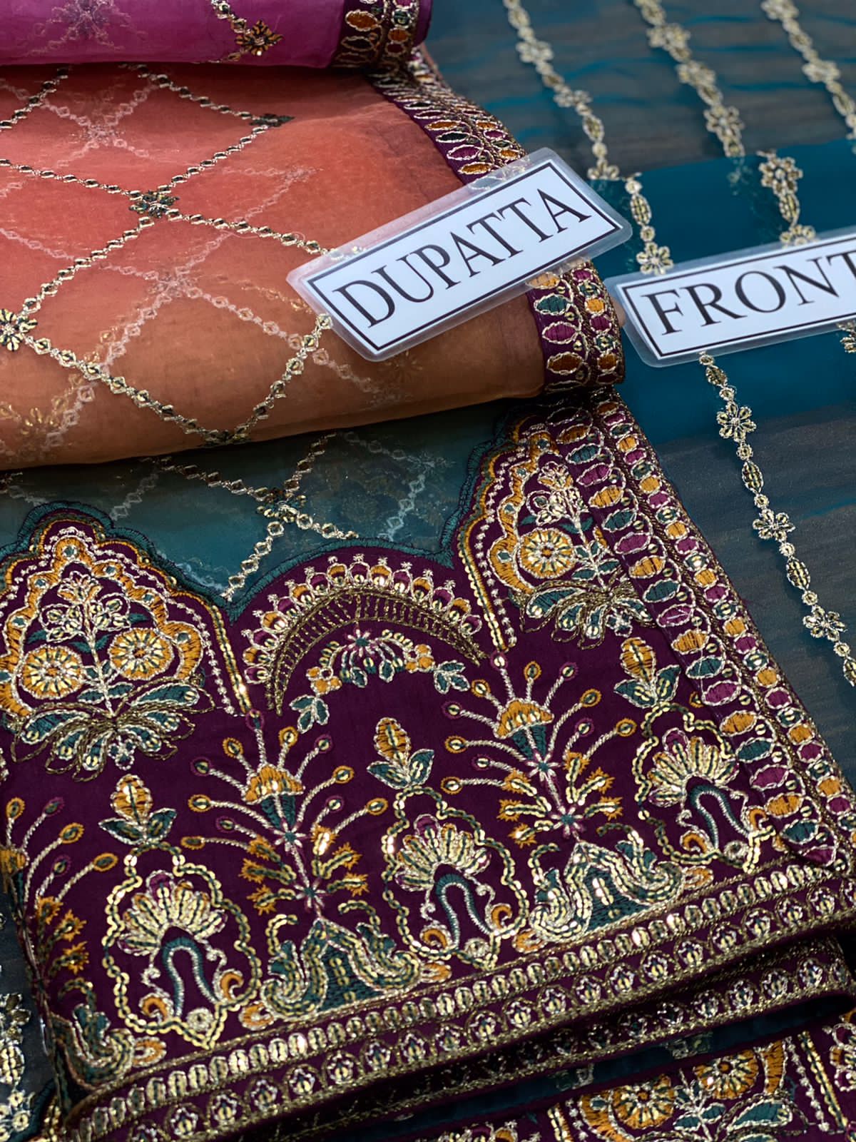 Baroque Chantelle Purple Embroidered Luxury Chiffon 3piece unstitched