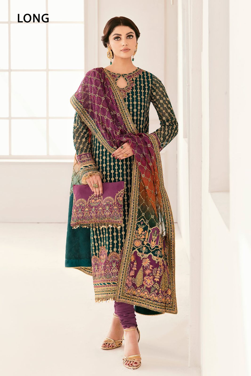 Baroque Chantelle Purple Embroidered Luxury Chiffon 3piece unstitched