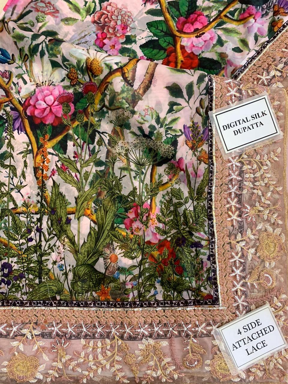 Azure Silk T Pink Hand Work Dress Party Wear Collection 3piece Unstitched