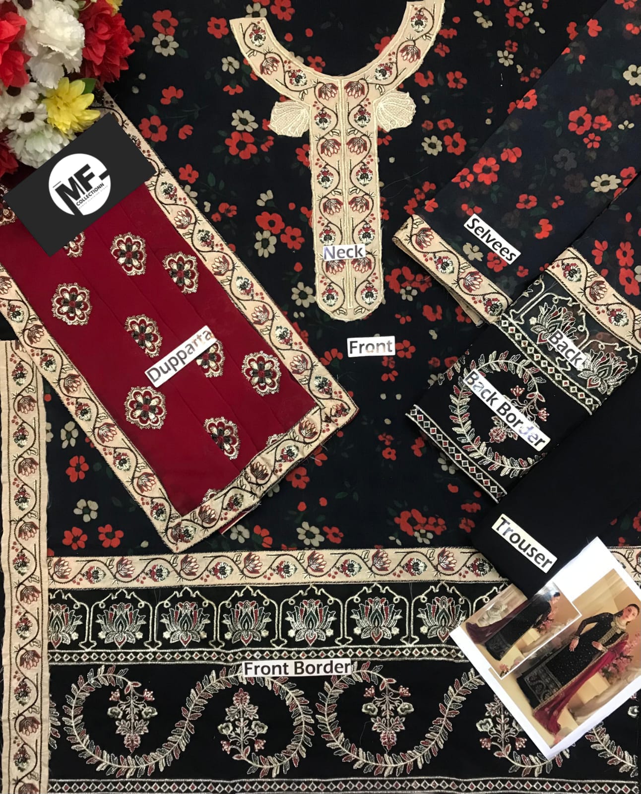 Nureh Black Chiffon Embroidery Formal Collection 3piece Unstitched