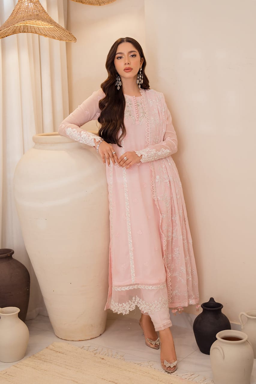 Azure Pink organza Embroidery Dress 3Piece Unstitched