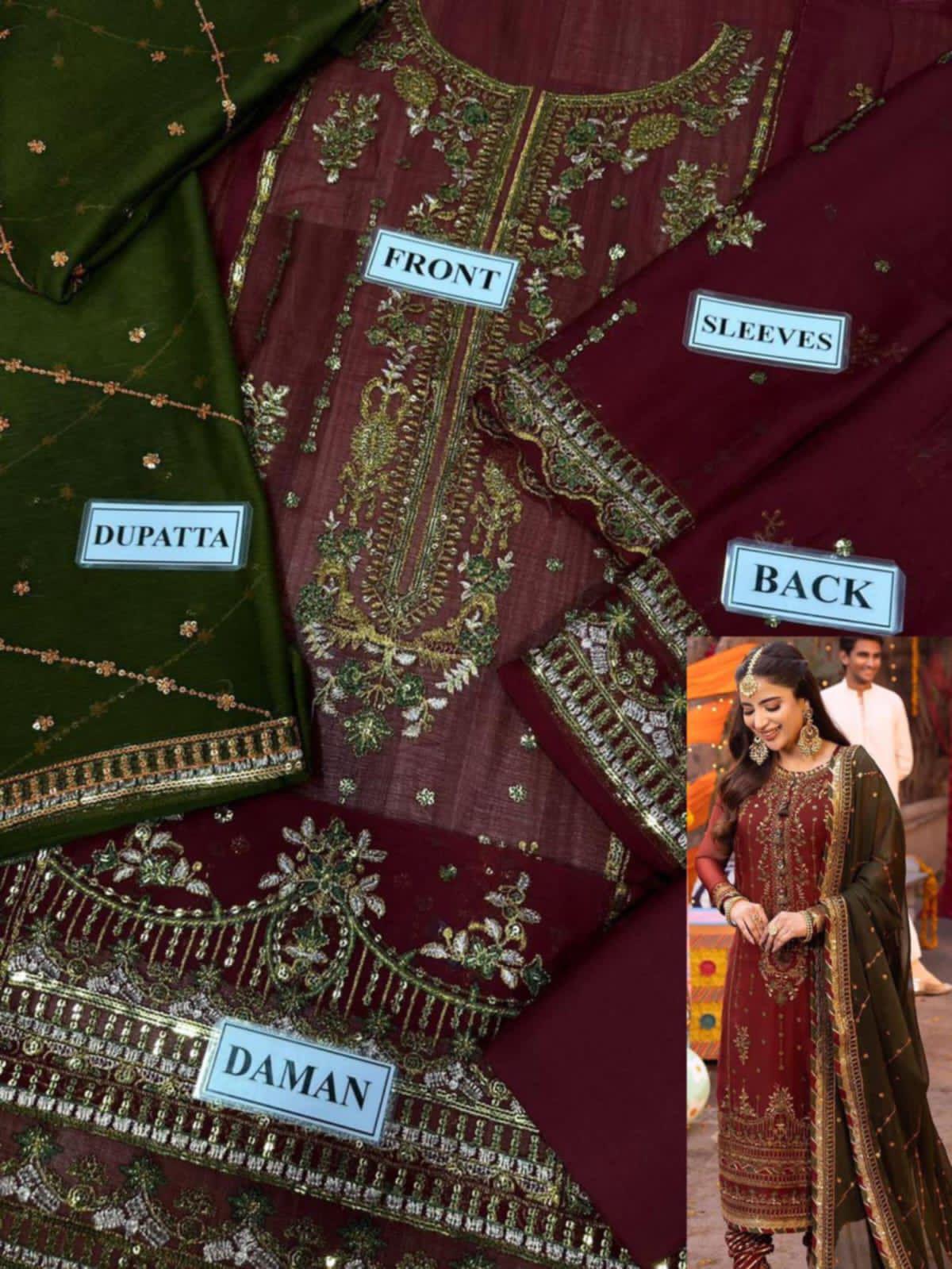 A.J Maroon Sami Pure Chiffon Formal Collection 3pc