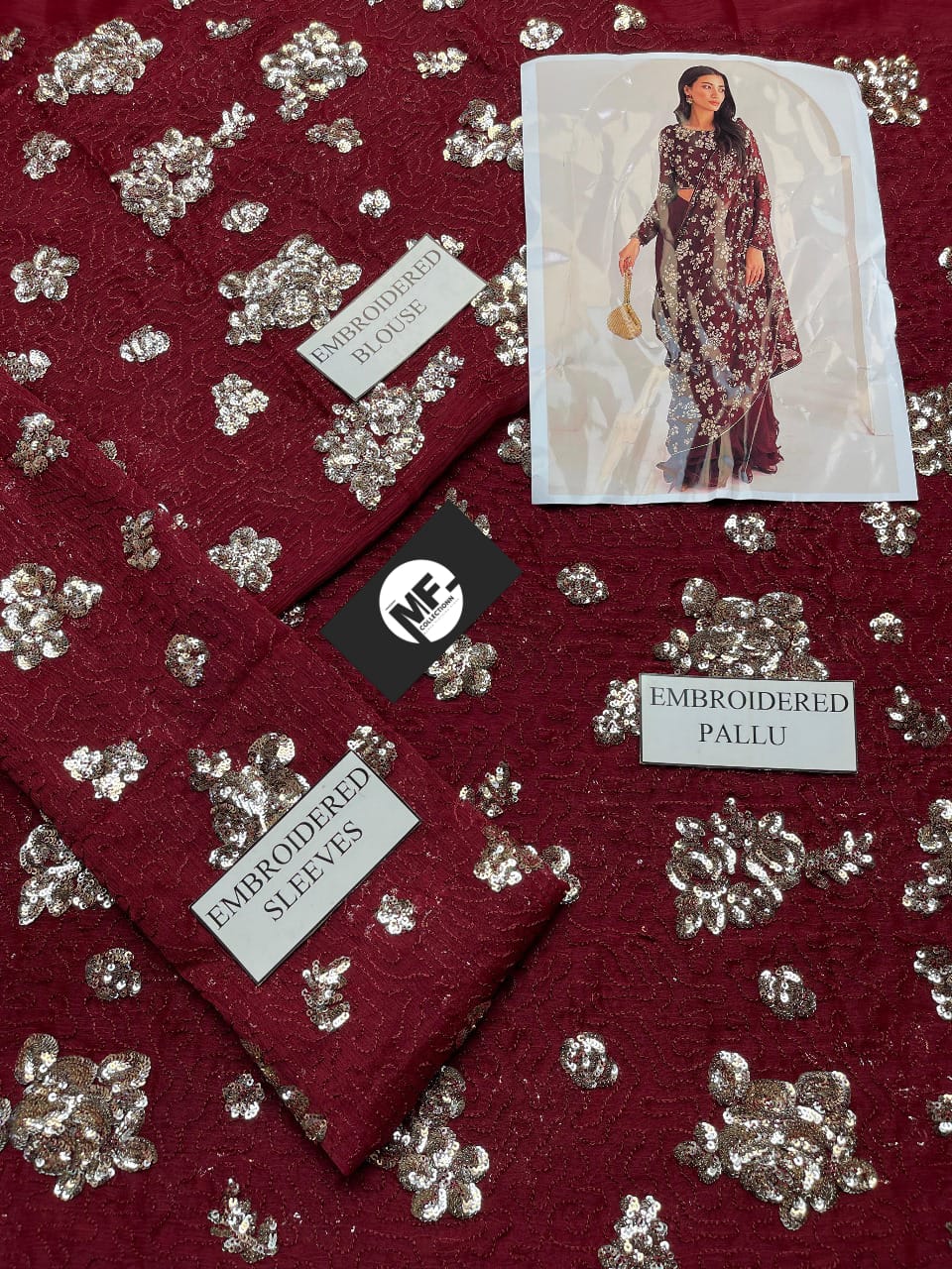 Jazmin Maroon Saree Chiffon Embroidery Unstitched