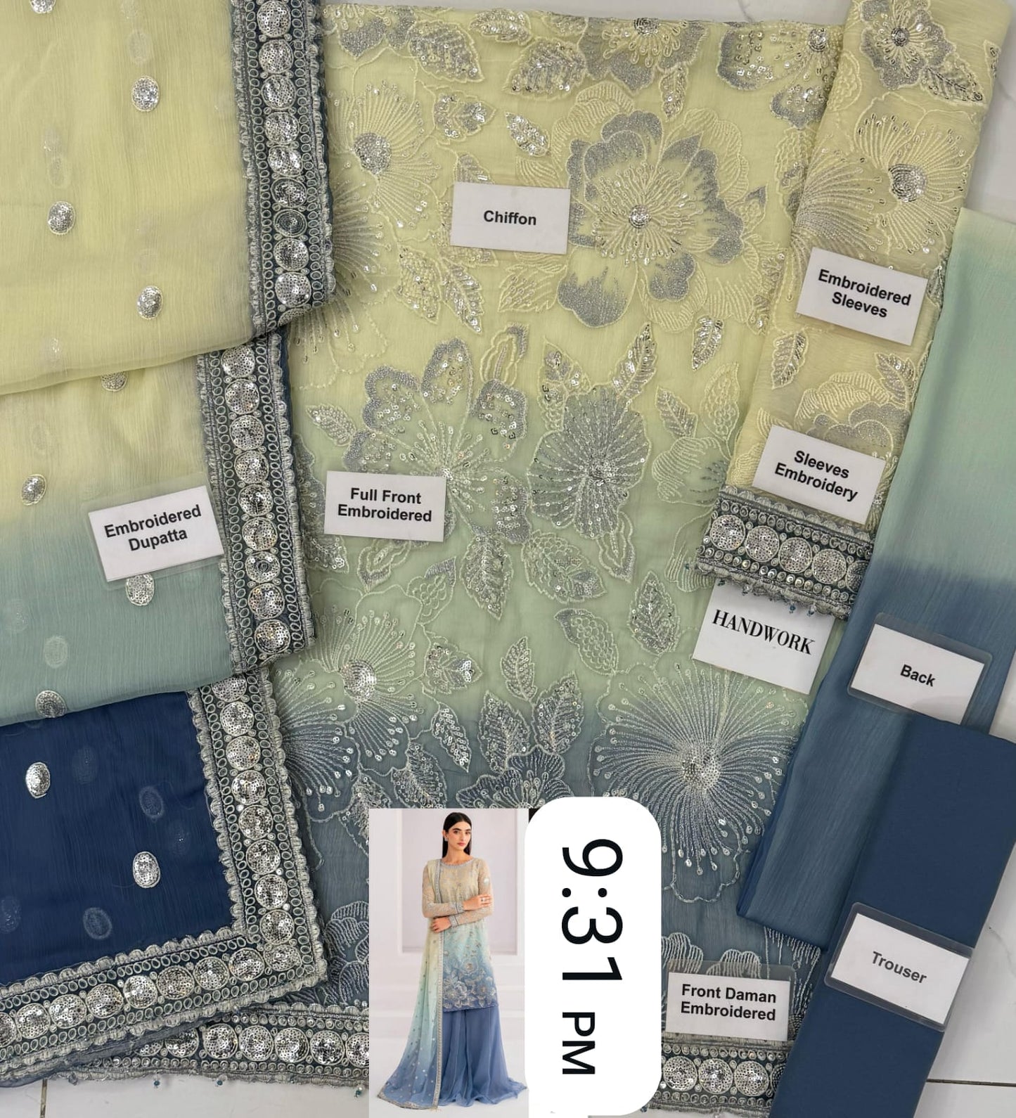 Jazmin Chiffon Embroidery Luxury Dress 4piece Unstitched