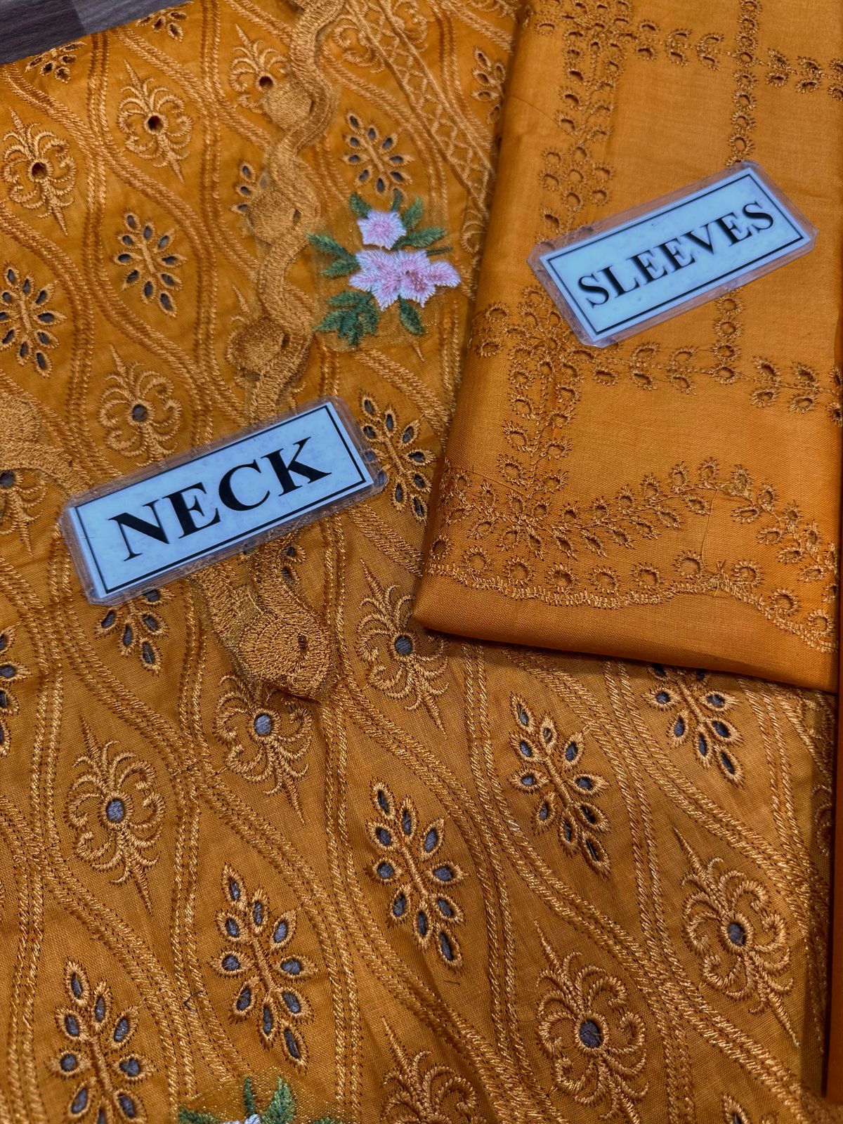 zarqash Cotton Lawn Embroidery dress chikankari Mustard 3pc Unstiched