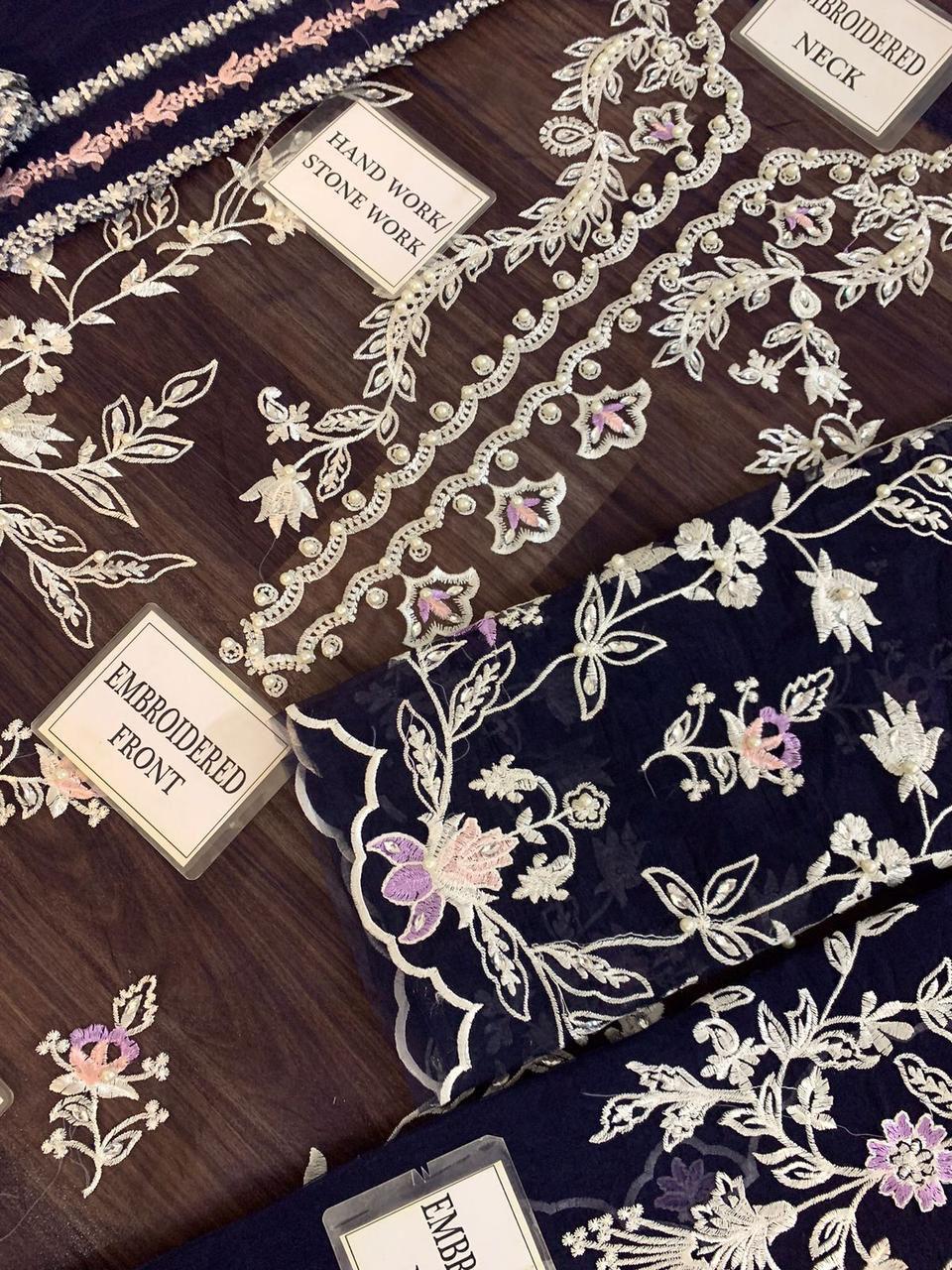 Zainab Fawad Zuri Blue Organza Embroidery 3piece Unstitched