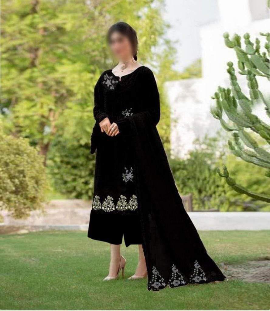 Zarqash Black Embroidery Lawn Chikankari Dress 3pc Unstitched