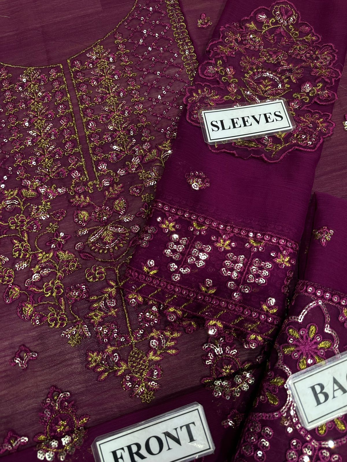 A.J Chiffon Maroon Embroidery 3Piece Unstitched