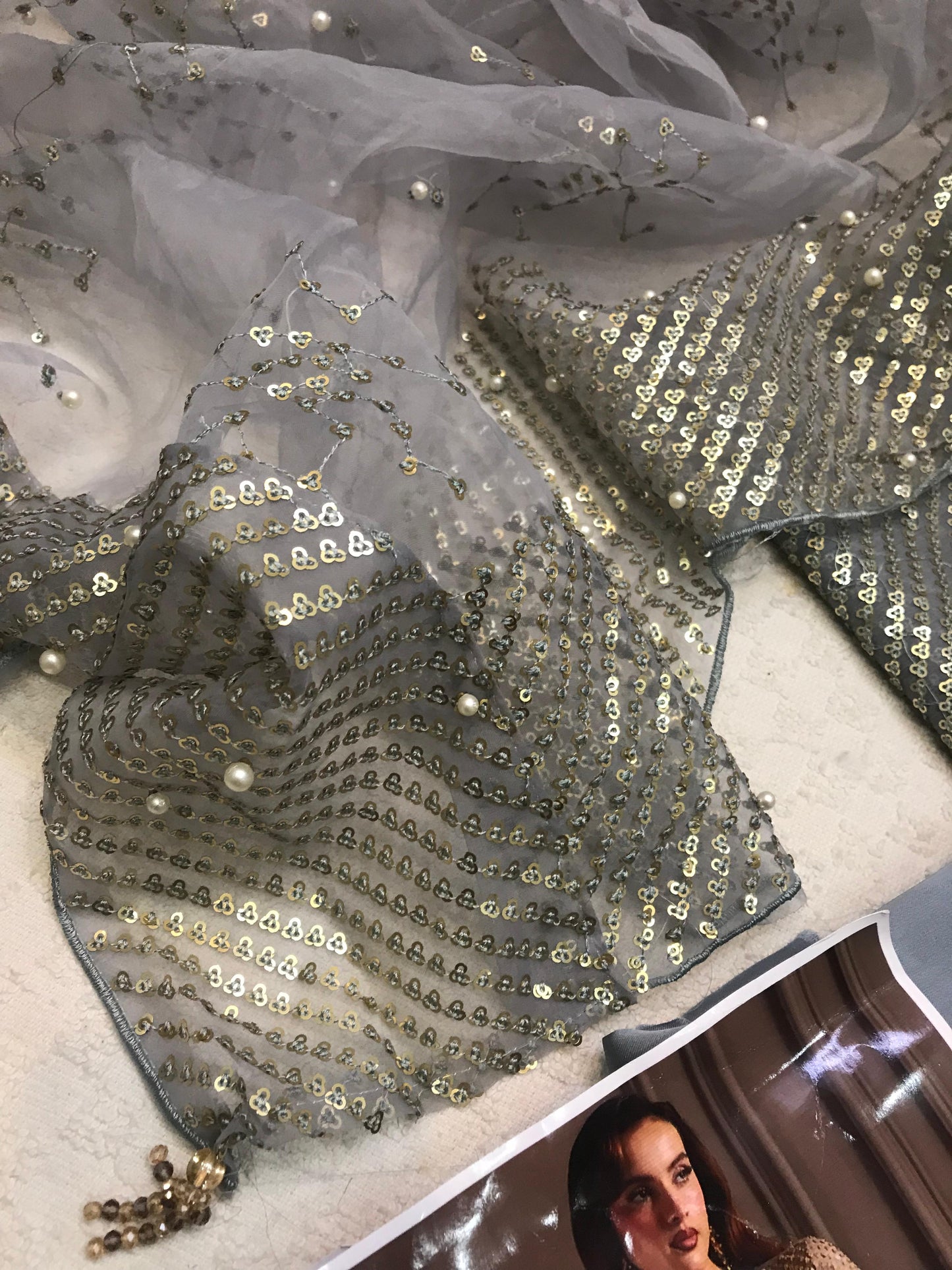 Nureh Grey Formal Collection Luxury Chiffon Embroidery 3piece Unstitched