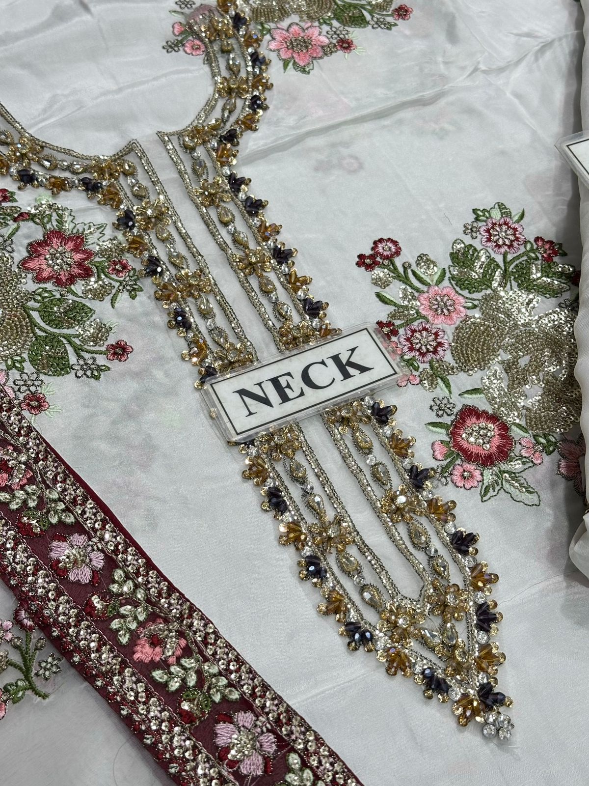 Ethnic Raw Silk off White Embroidery Formal Collection 3piece Unstitched