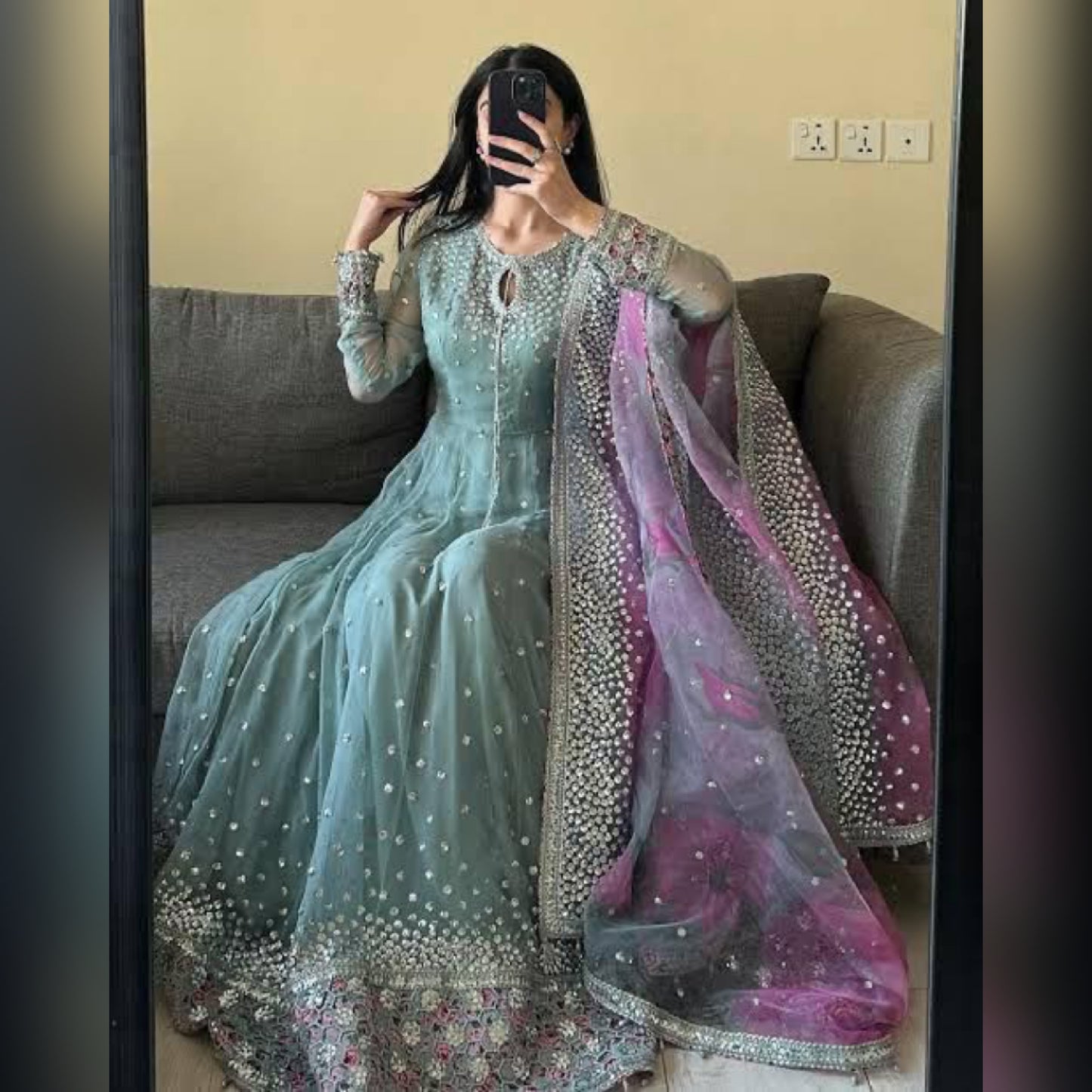 Jazmin Green Chiffon Maxi Wedding Collection Unstitched