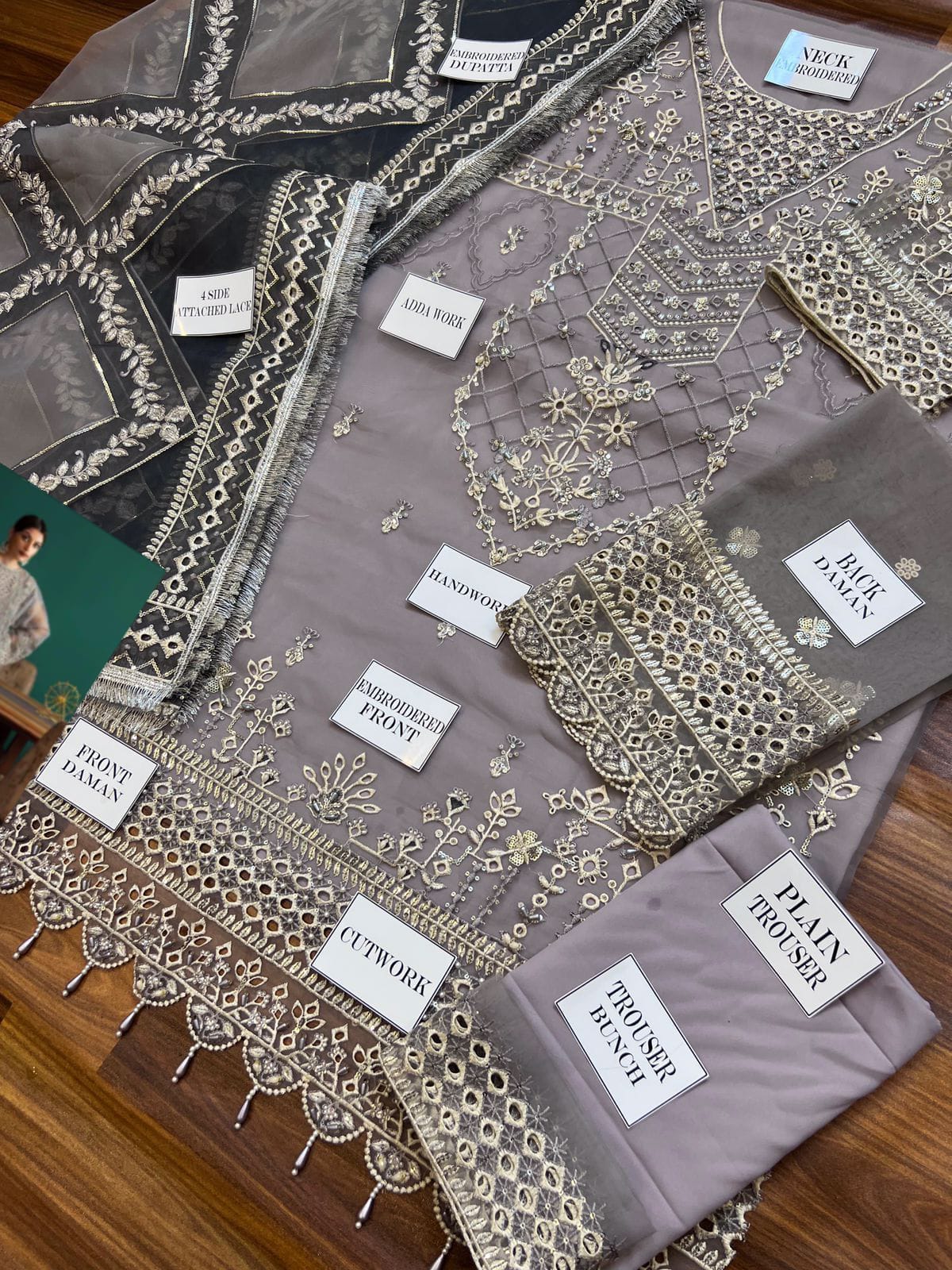 Eleshia Zarin Gray organza Wedding & Formals Collection 3piece Unstitched