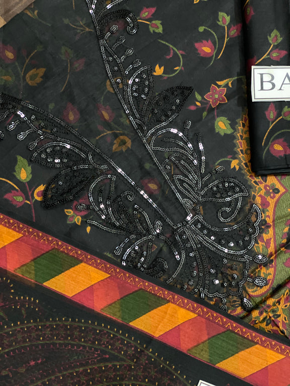 M.B Black & Rust New Arrival Printed Embroidery 3pc Unstitched Dress