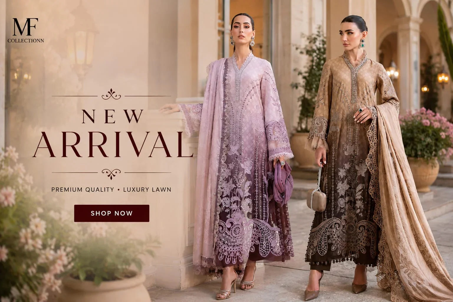 Elegant women in luxury lawn suits with intricate embroidery, new arrival premium quality collection