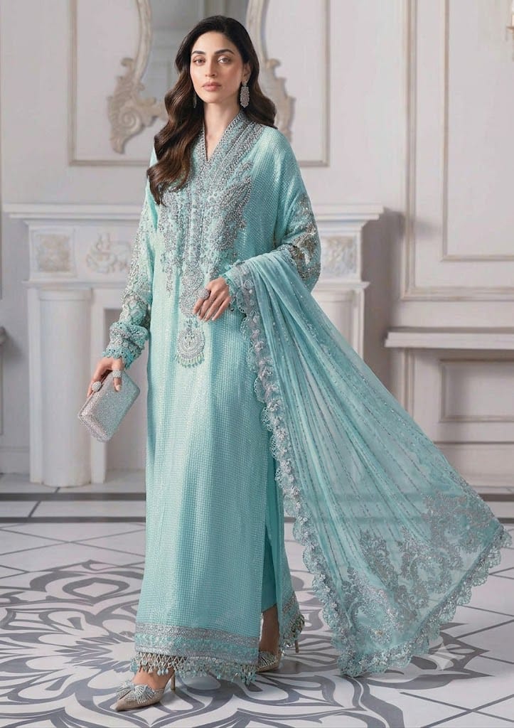 M.B MF-032 Premium Chiffon Emb 3 Piece Unstitched Suit With Chiffon Dupatta 2026