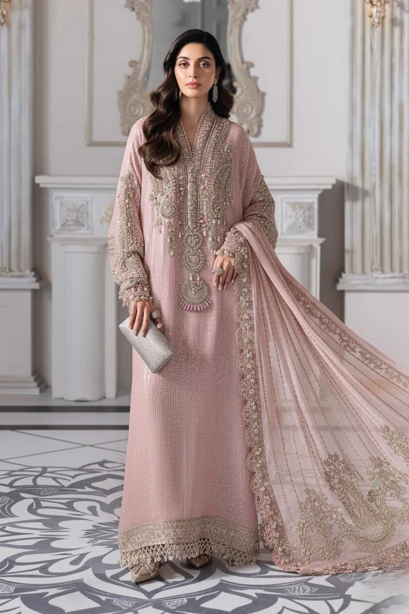 M.B MF-032 Premium Chiffon Emb 3 Piece Unstitched Suit With Chiffon Dupatta 2026 