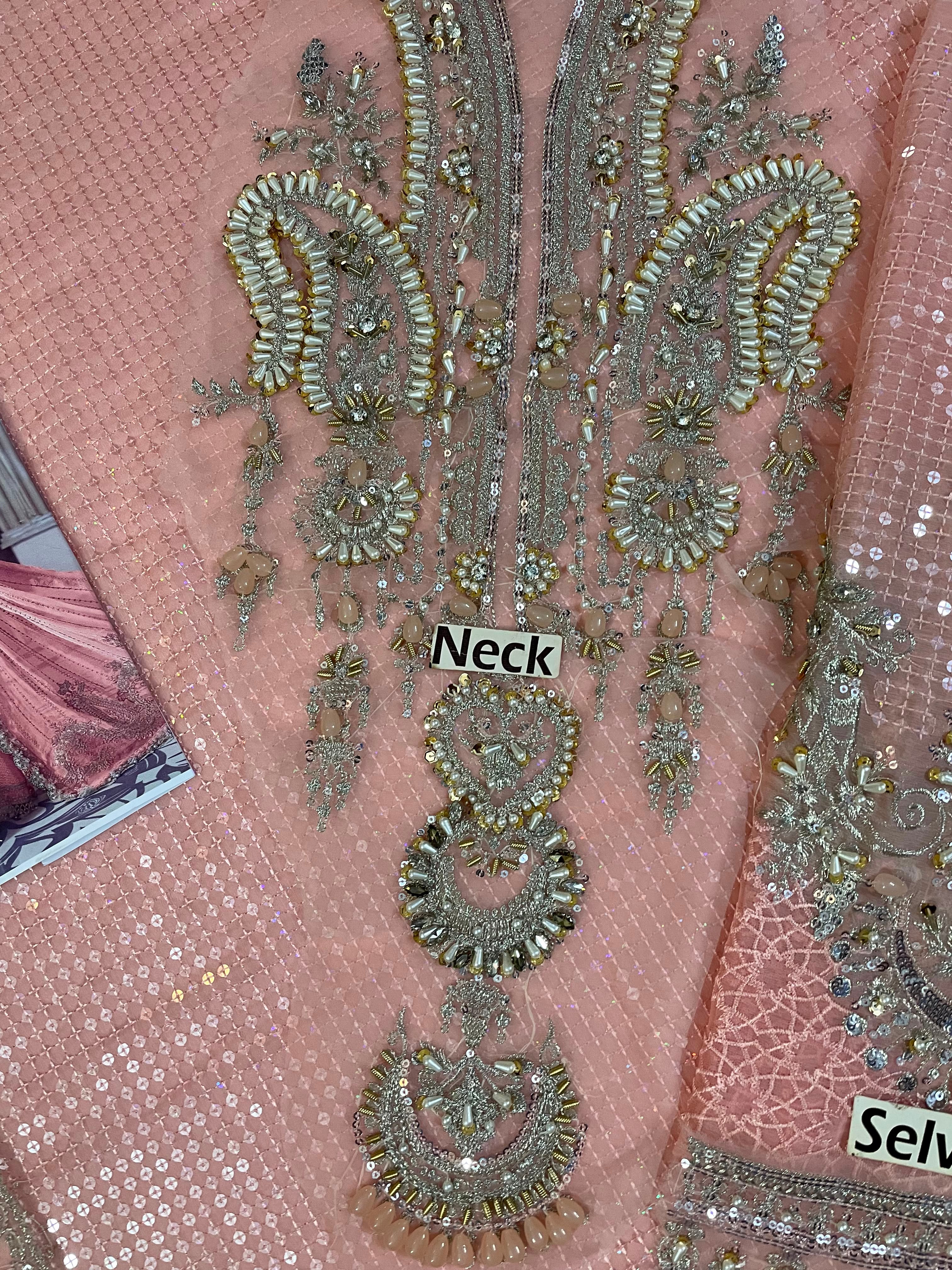 M.B MF-032 Premium Chiffon Emb 3 Piece Unstitched Suit With Chiffon Dupatta 2026