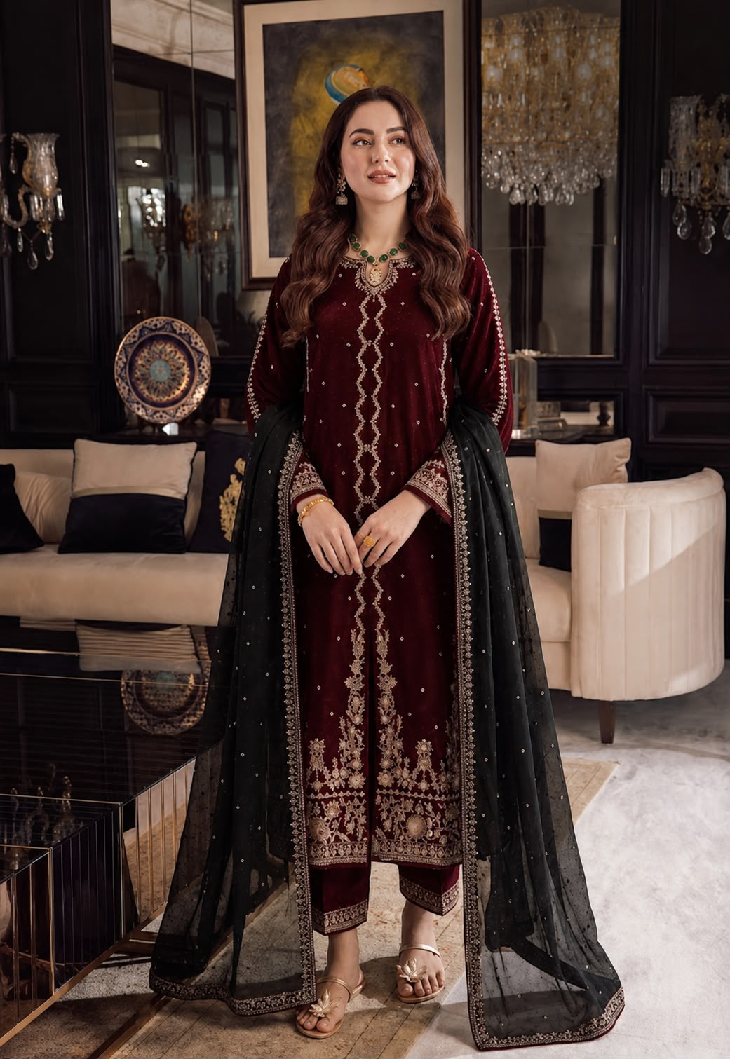 A.J  MF-031 Premium Chiffon Emb 3 Piece Unstitched Suit With Chiffon Dupatta 2026