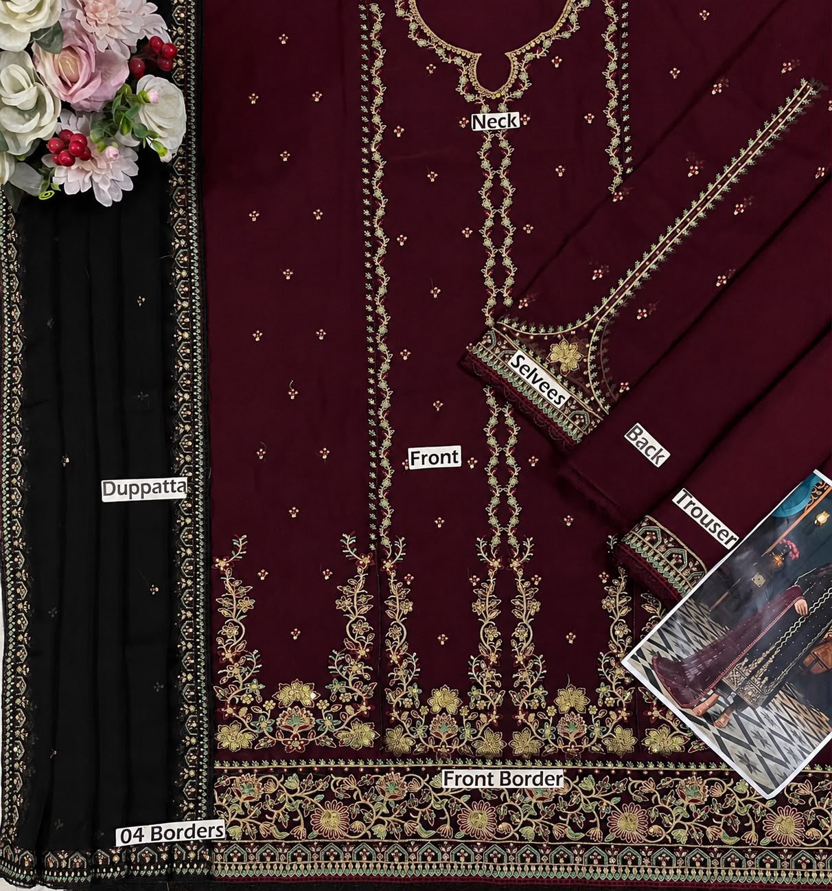 A.J  MF-031 Premium Chiffon Emb 3 Piece Unstitched Suit With Chiffon Dupatta 2026