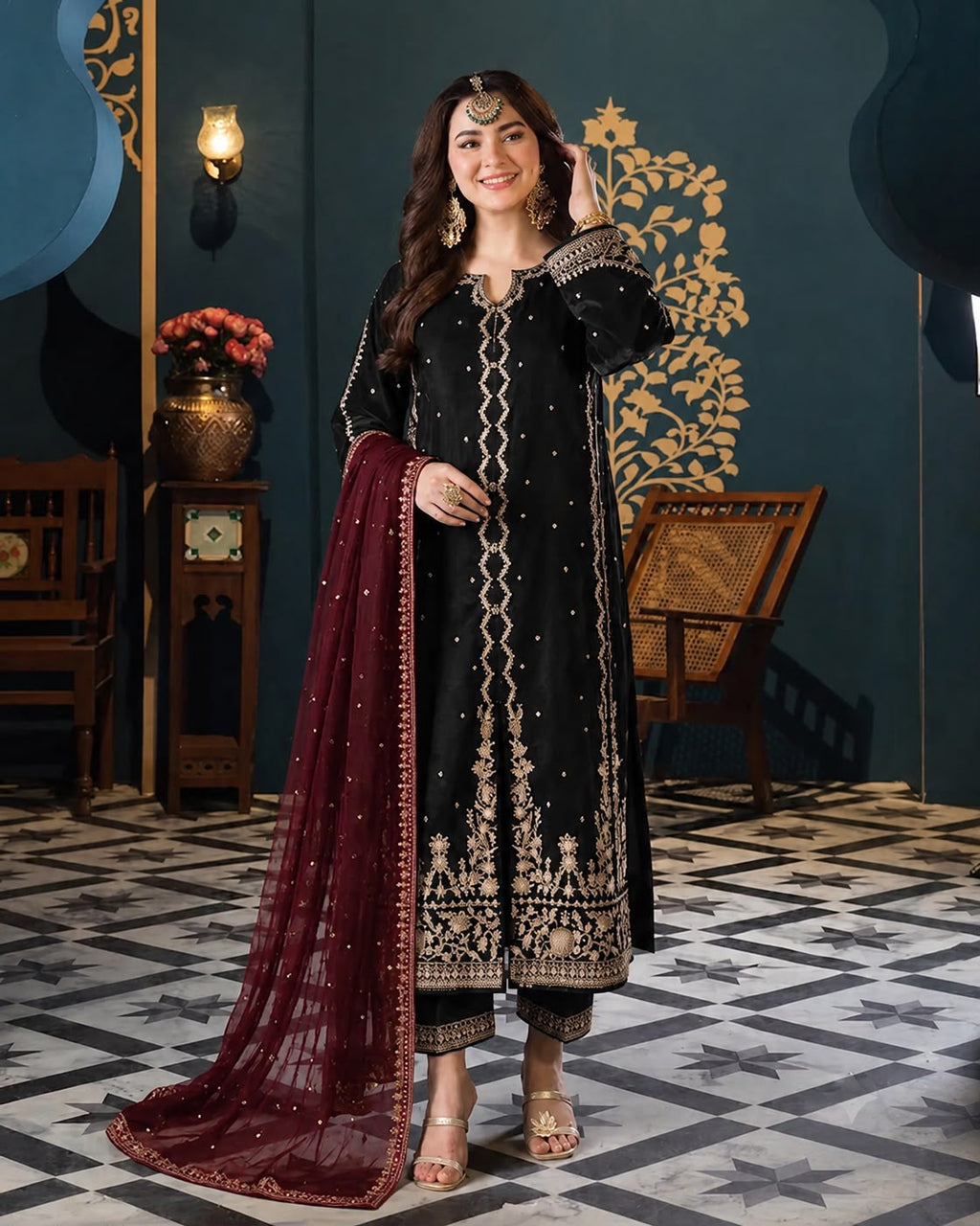 A.J  MF-031 Premium Chiffon Emb 3 Piece Unstitched Suit With Chiffon Dupatta 2026