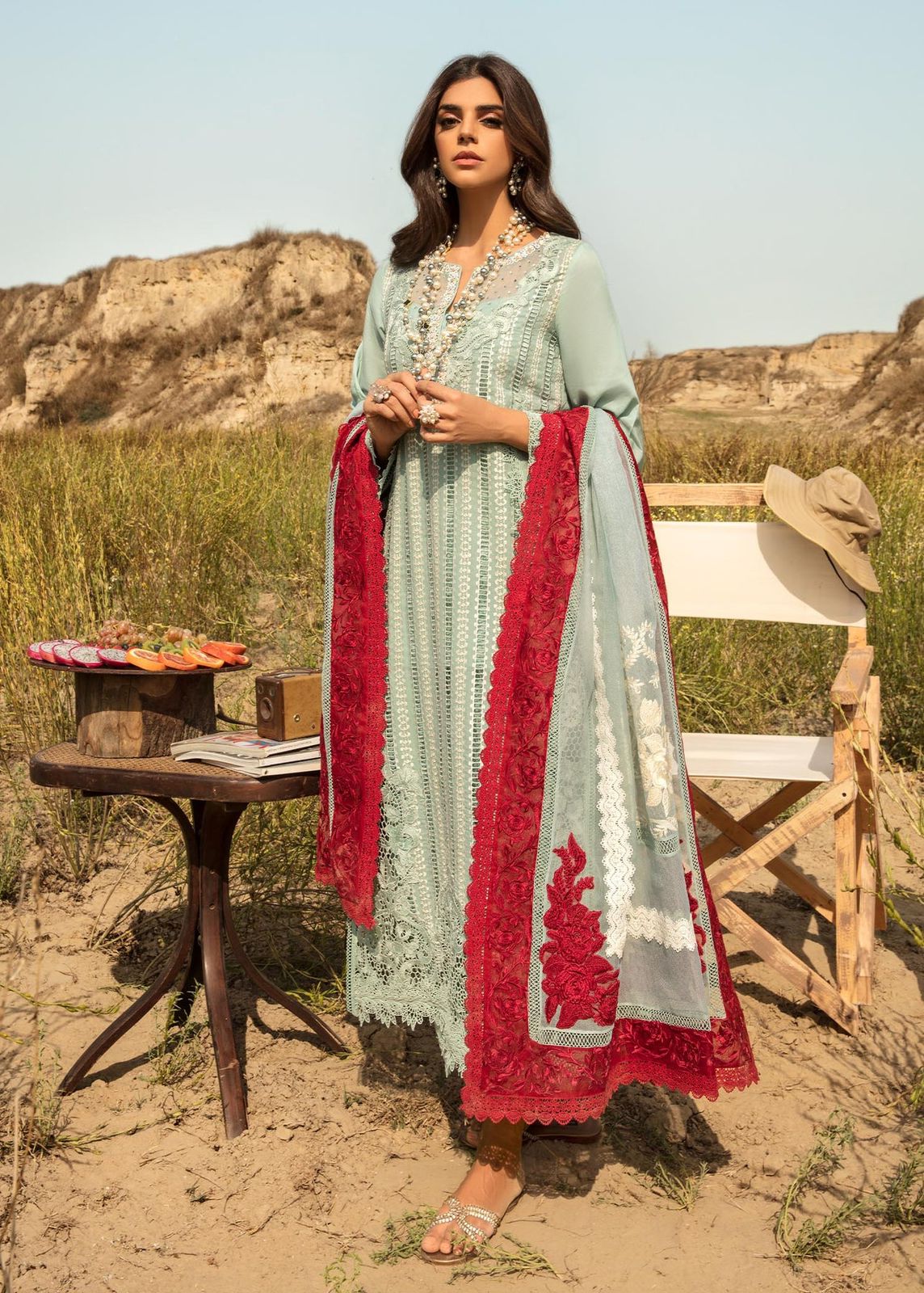 Crimson X Saira Shakira MF-CXS-OPEL Premium Cotton Chikankari Unstitched 3 Piece Suit With Emb Khaddi Net Dupatta 2026