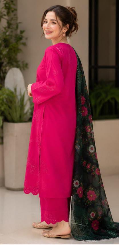 Trendy MF-26018 Premium Chikankari Lawn With Printed Silk Dupatta Unstitched 3 Piece 2026