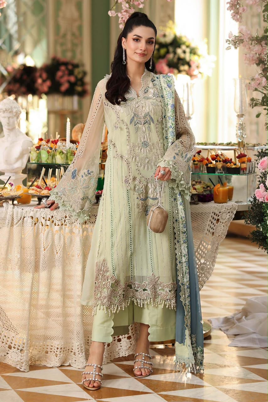 Maria B MF-MB-105 Premium Chiffon Unstitched 3 Piece Suit With Emb Digital Chiffon Dupatta 2026