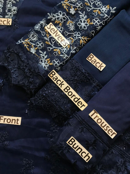 Azure Blue Chiffon Embtoidery Formal Collection 3Piece Unstitched