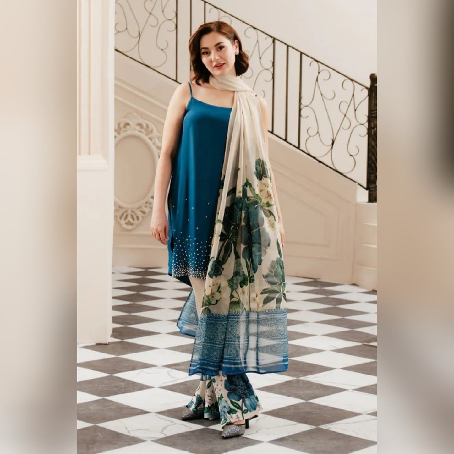 Lulusar Silk Blue Hand Work Party Wear Collection 3pc Unstitched