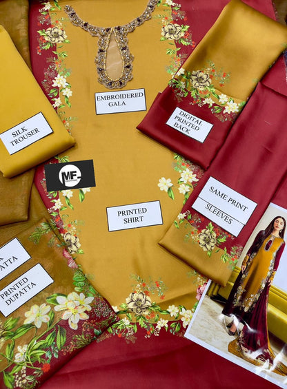 Lulusar Maroon & Gold Silk Embroidery Hand Work 3pc