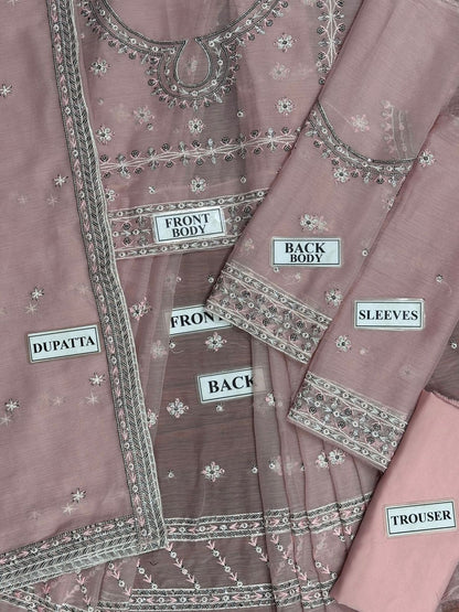 A.J Chiffon Embroidery Frok Pink Formal Collection Unstitched