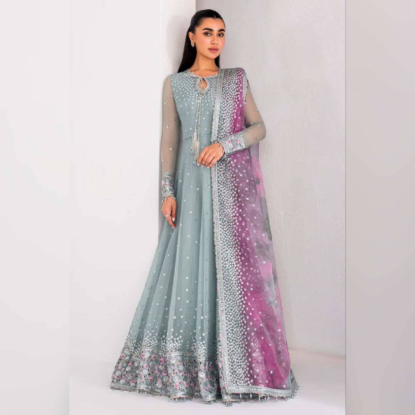Jazmin Green Chiffon Maxi Wedding Collection Unstitched