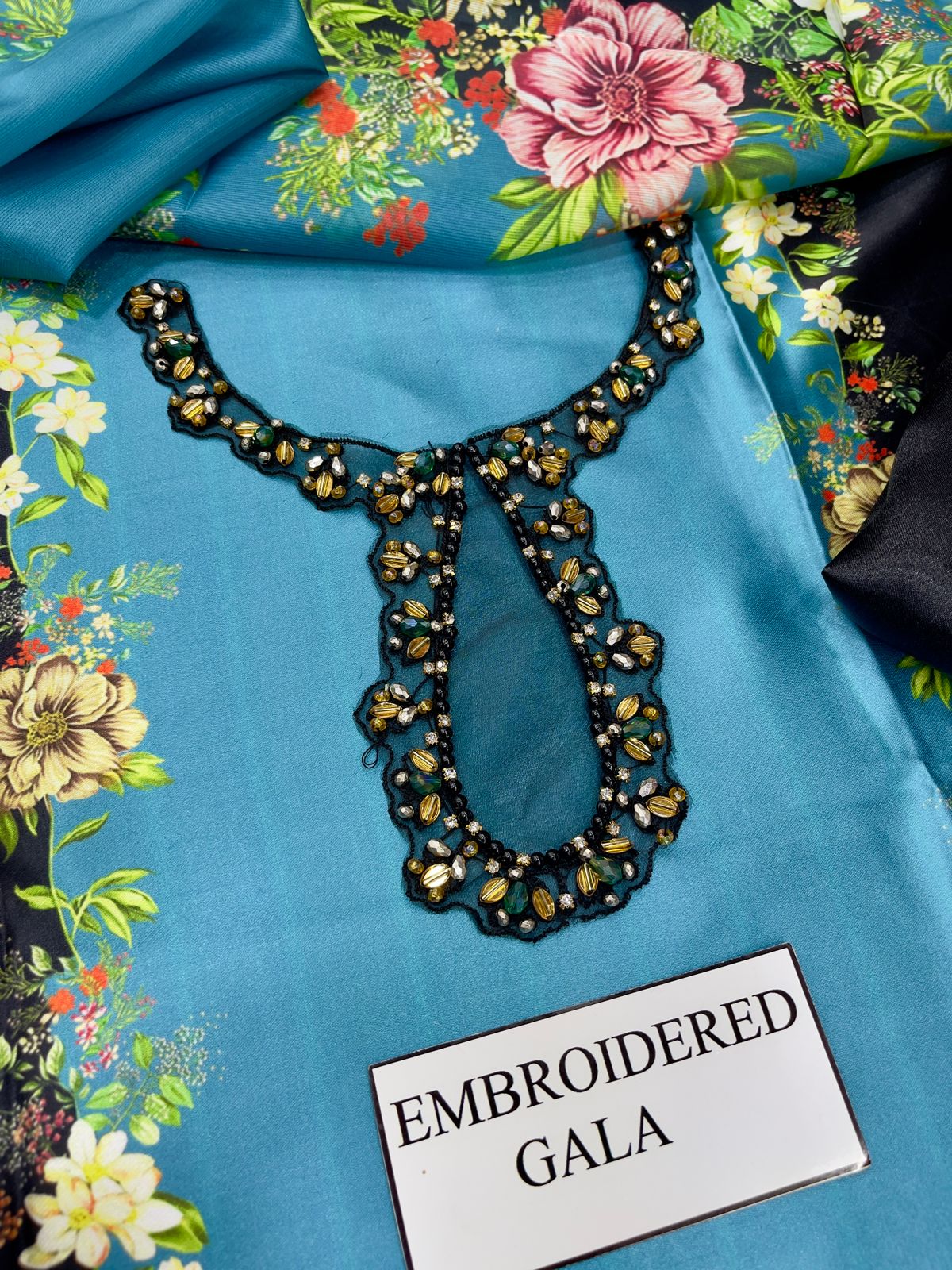 Lulusar Green Black Silk Embroidery Dress Hand Work 3pc