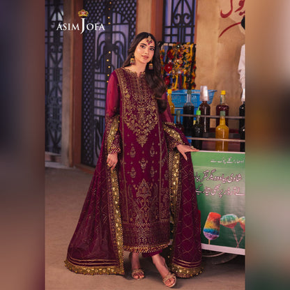 A.J Chiffon Maroon Embroidery 3Piece Unstitched