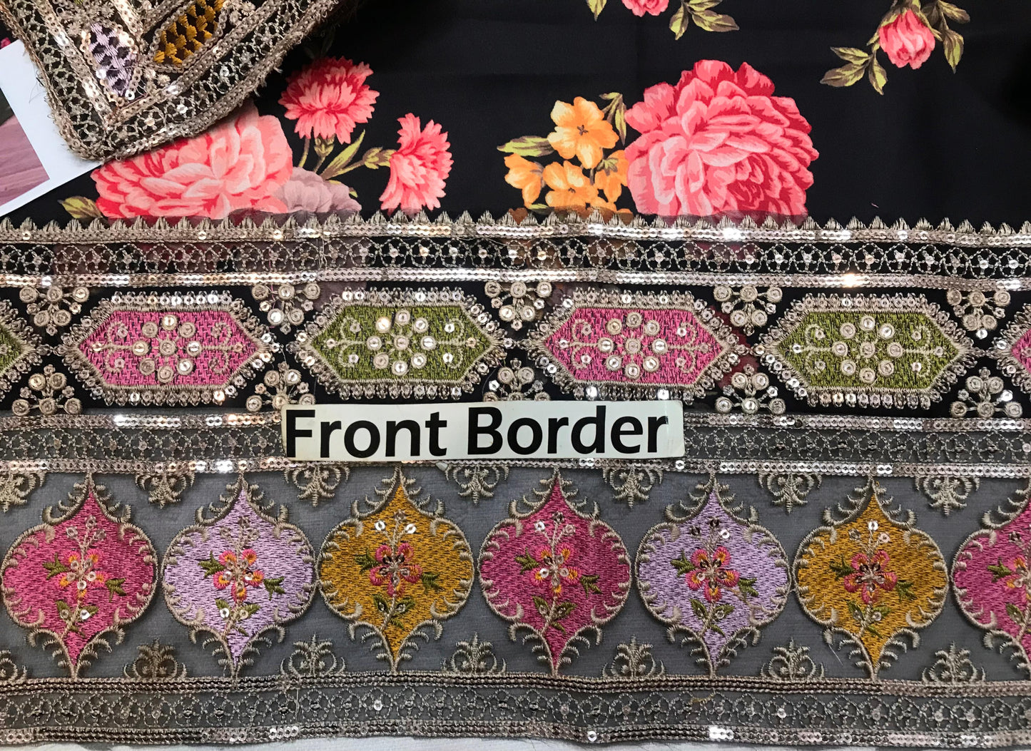 Aneelas Silk Digital Black Multi Embroidery 3piece Unstitched