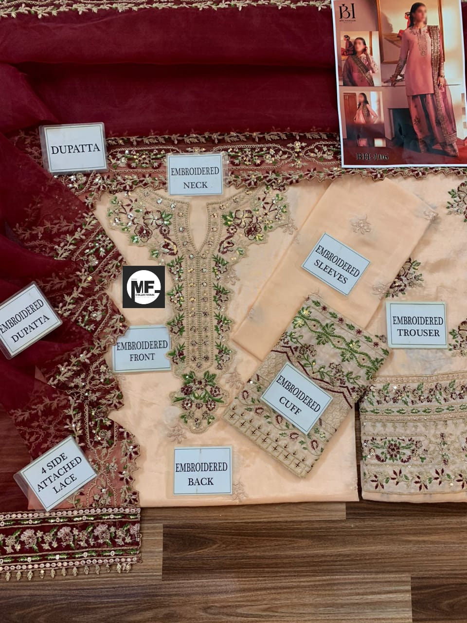 Sheenora Embroidered Tea Pink Luxury Cotton Silk 3Piece Unstitched