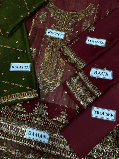 A.J Maroon Sami Pure Chiffon Formal Collection 3pc