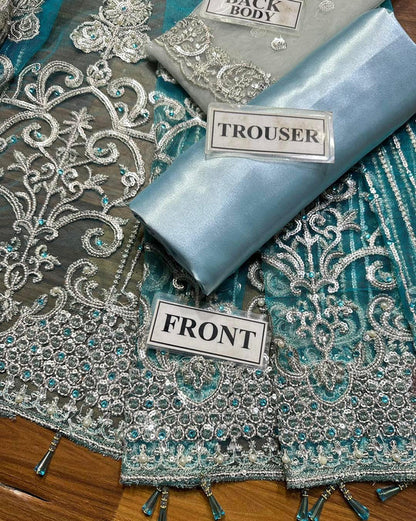 Maria B Sky Blue Wedding Collection Soft Net Maxi Bridal