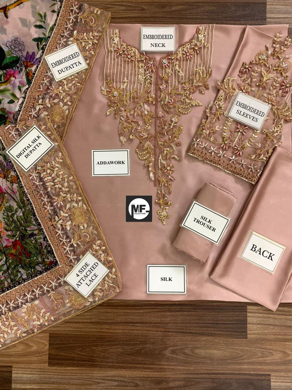 Azure Silk T Pink Hand Work Dress Party Wear Collection 3piece Unstitched