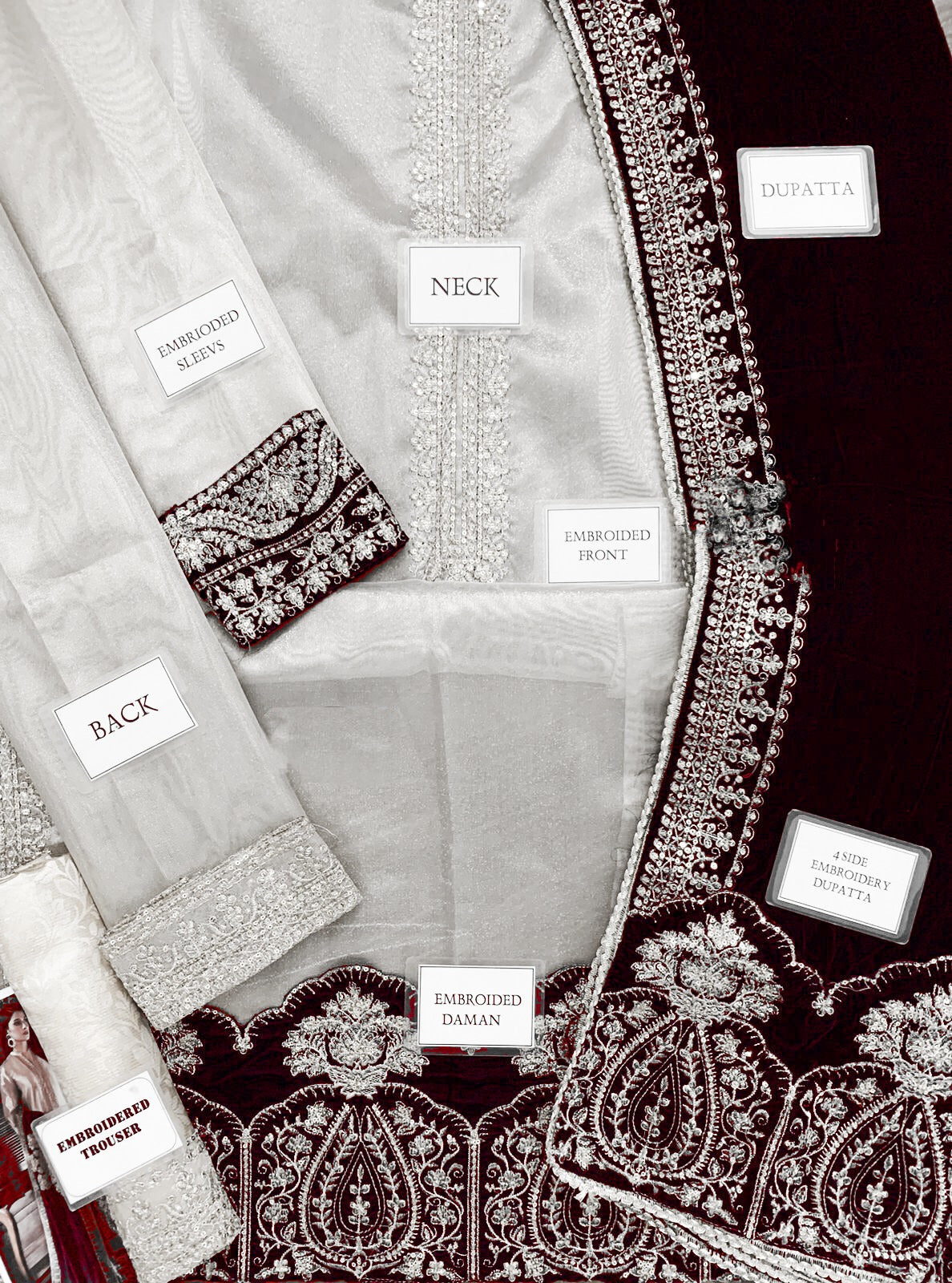 Zainab Chottani Maysori Maroon Shawl Velvet Formal Collection 3pc 9000 Micro