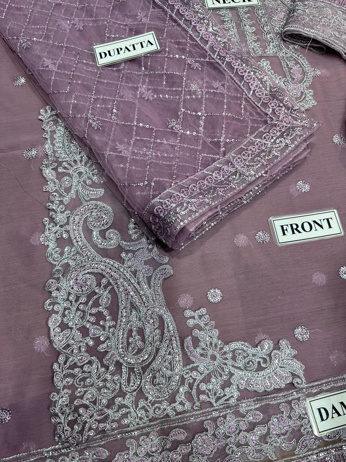 A.J Purple Jhilmil Semi Pure Chiffon Embroidery 3piece Unstitched