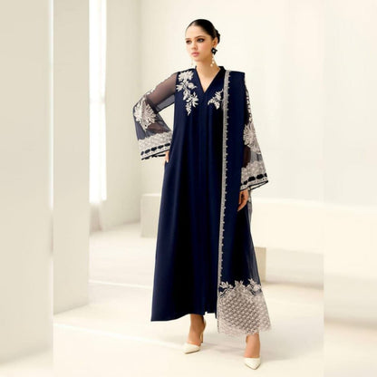 BAROOQUE Blue Chiffon Embroidery 3piece Unstitched