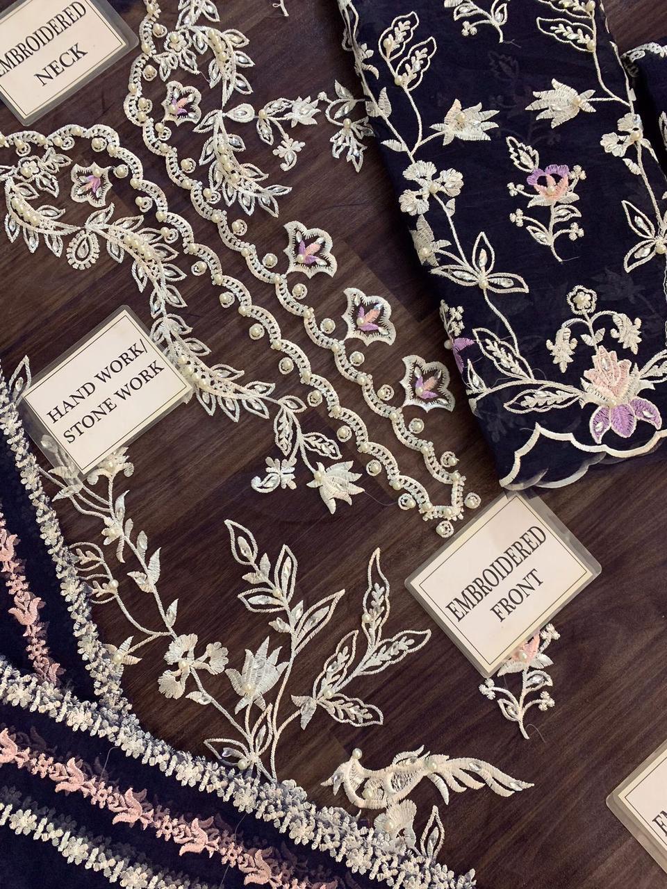 Zainab Fawad Zuri Blue Organza Embroidery 3piece Unstitched