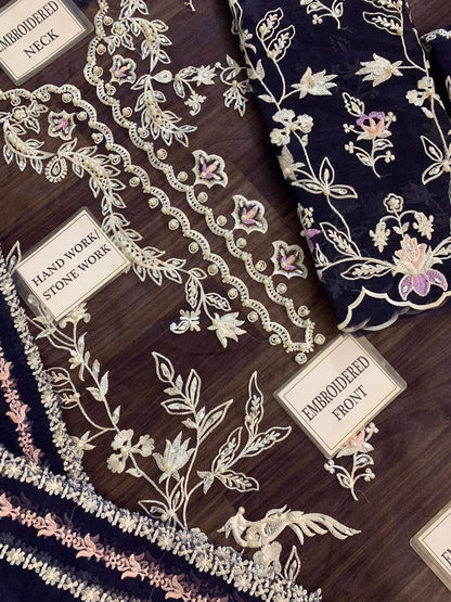Zainab Fawad Zuri Blue Organza Embroidery 3piece Unstitched