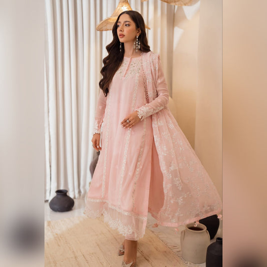 Azure Pink organza Embroidery Dress 3Piece Unstitched