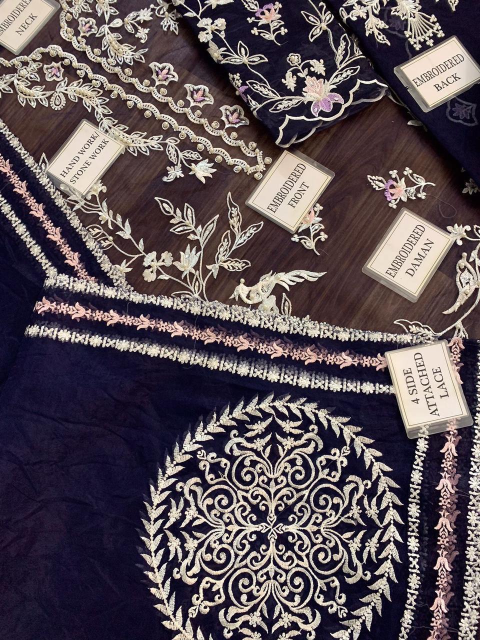 Zainab Fawad Zuri Blue Organza Embroidery 3piece Unstitched